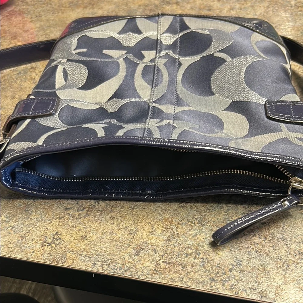 Signature Monogram Navy Crossbody Bag with Chain Accent